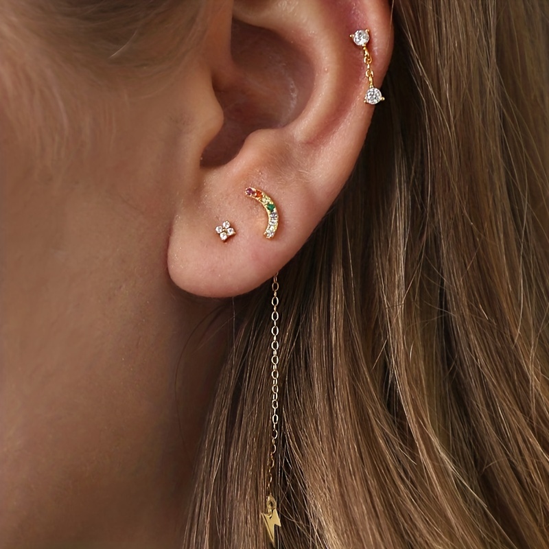 Delicate Flower Stud Earrings with Zirconia Inlay for Women